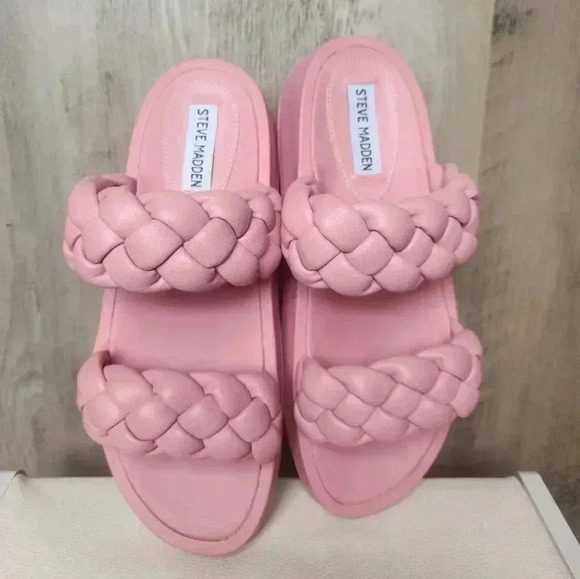 Steve Madden Hillary Pink Slip On Rounded Open Toe Platform Braided Sandal SZ 8 - Picture 11 of 12
